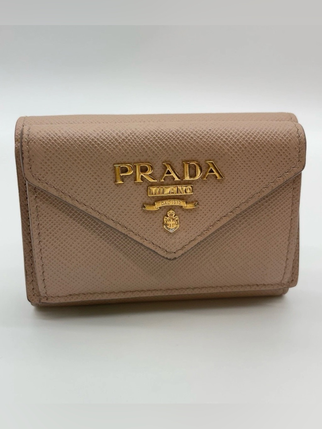 Authentic Prada Saffiano Leather Beige Tri-Fold Wallet